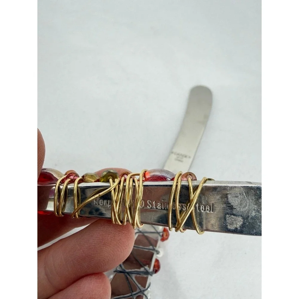 Wire Wrapped Beaded Small Appetizer Knife & Fork Set Stainless Flatware Handmade